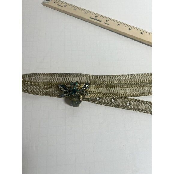 Rare VTG Y2k Metal Gold Tone Mesh Fly Bling Belt Sz L M 36" to 39"  Retro - Picture 2 of 6